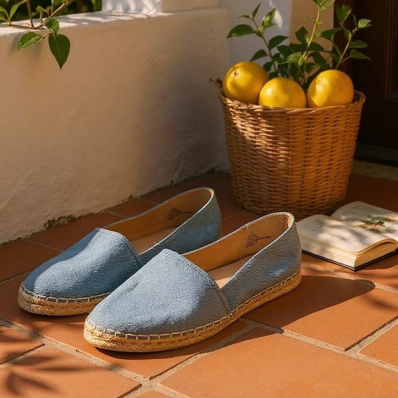 ESPRIT Wyoming Light Blue Chambray Denim Espadrilles Slip-On Shoes Jute Sole 9.5 - Picture 1 of 12